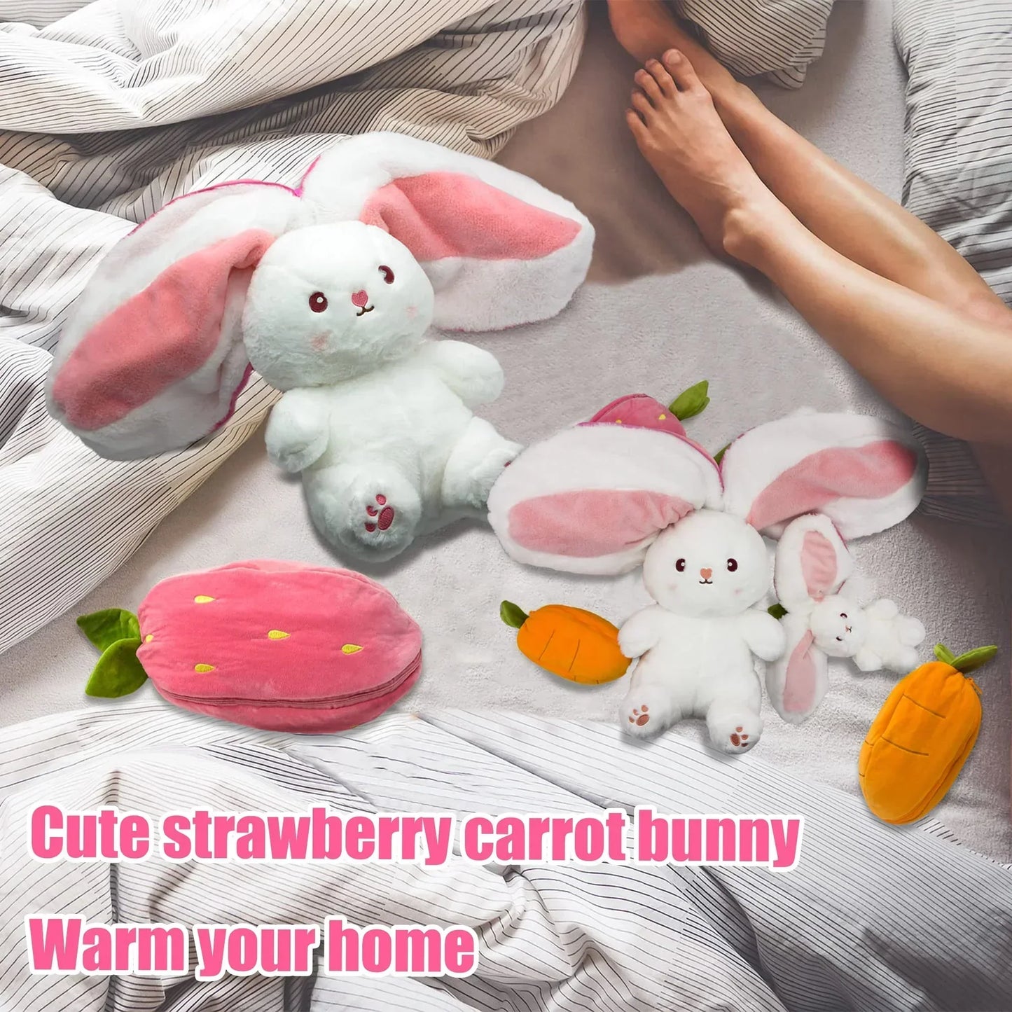 🎅Nice Gift🍓Strawberry Bunny Transformed into Little Rabbit🎀 Fruit Doll Plush Toy🐰