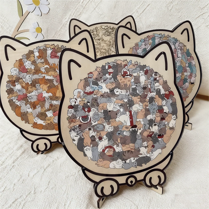🎁Christmas Sale 50% OFF🎅135-Piece Morandi-Colored Cat Shaped Wooden Jigsaw Puzzle