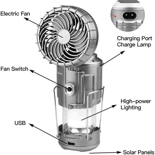 🔥🎁Hot Sale 50% OFF🎁🔥Portable Solar Powered Camping Lantern with Fan for Outdoor